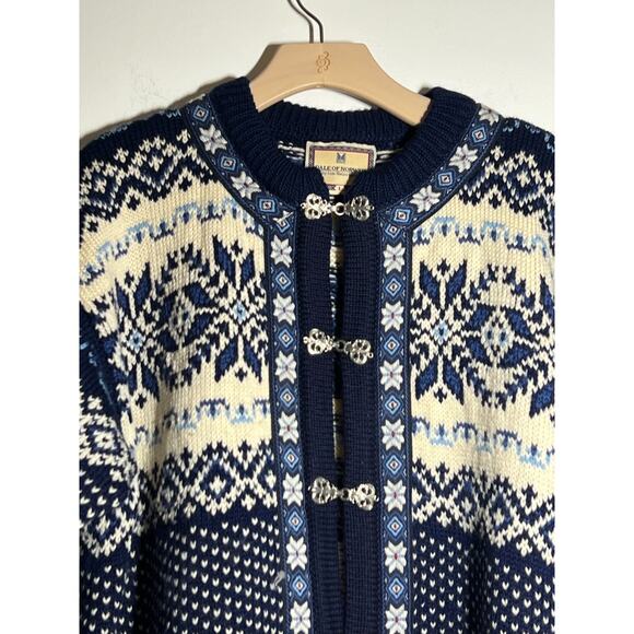 VTG Dale of Norway Women's Navy Blue Fair Isle Nordic Cardigan Wool Sweater L - Picture 2 of 10